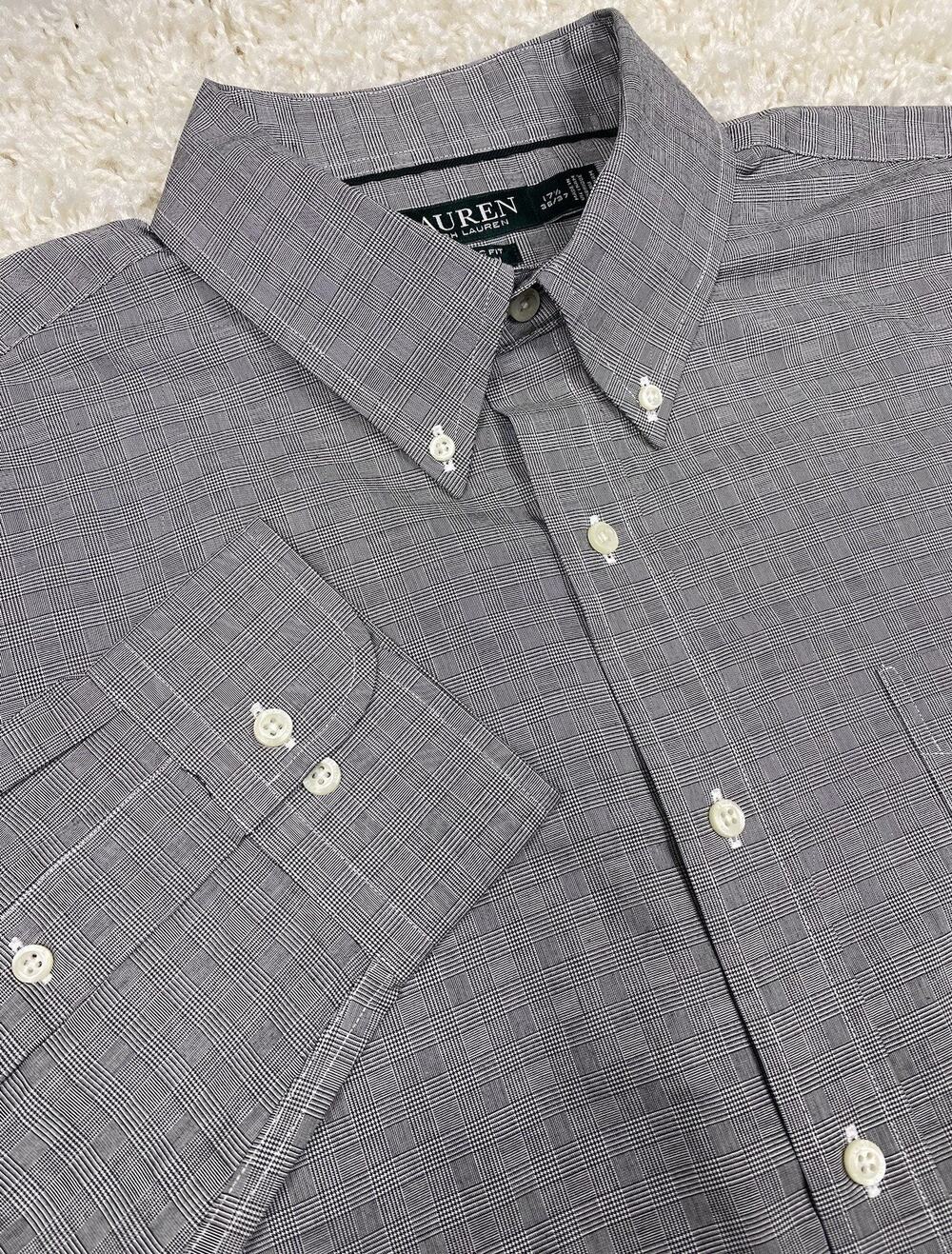 Lauren Ralph Lauren Dress Shirt 17.5 36/37 Gray Houndstooth Glen Plaid Non Iron